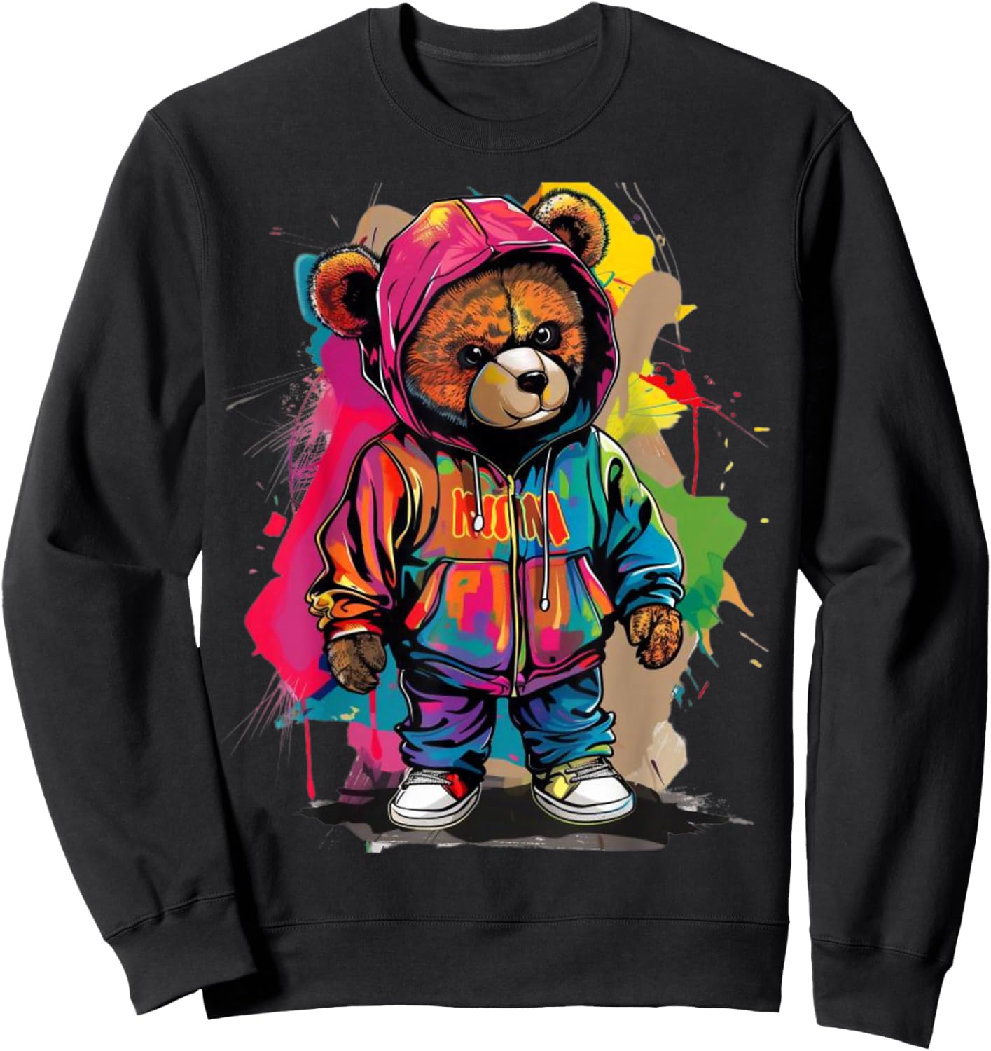 Hip-Hop Teddy-Bear Colorful Teddybear with Graphic Sweatshirt - Sweatshirt | Black