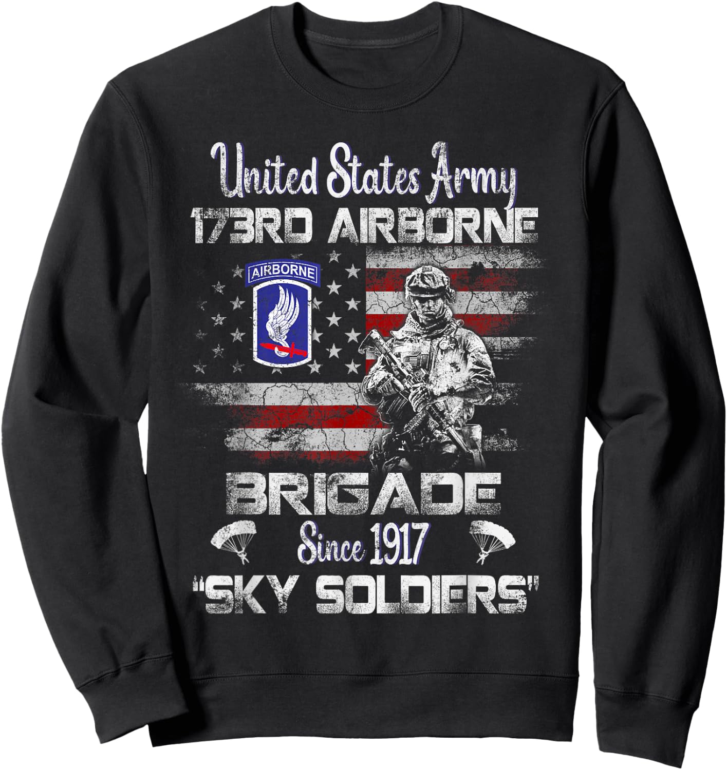 173rd Airborne Brigade Flag Veteran Airborne Paratrooper Sweatshirt - Sweatshirt | Black