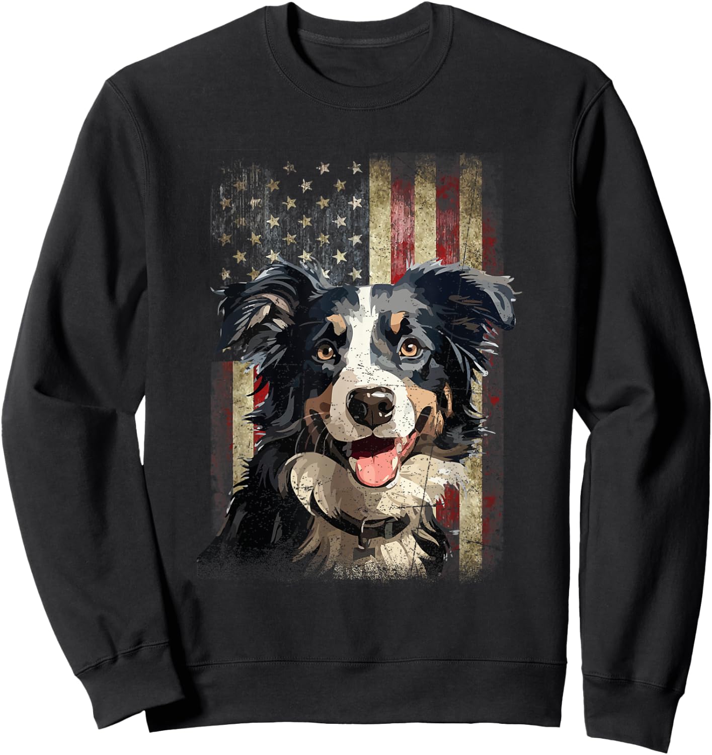 Patriotic Tricolor Border Collie Flag American USA Dog Lover Women Men Sweatshirt - Sweatshirt | Black
