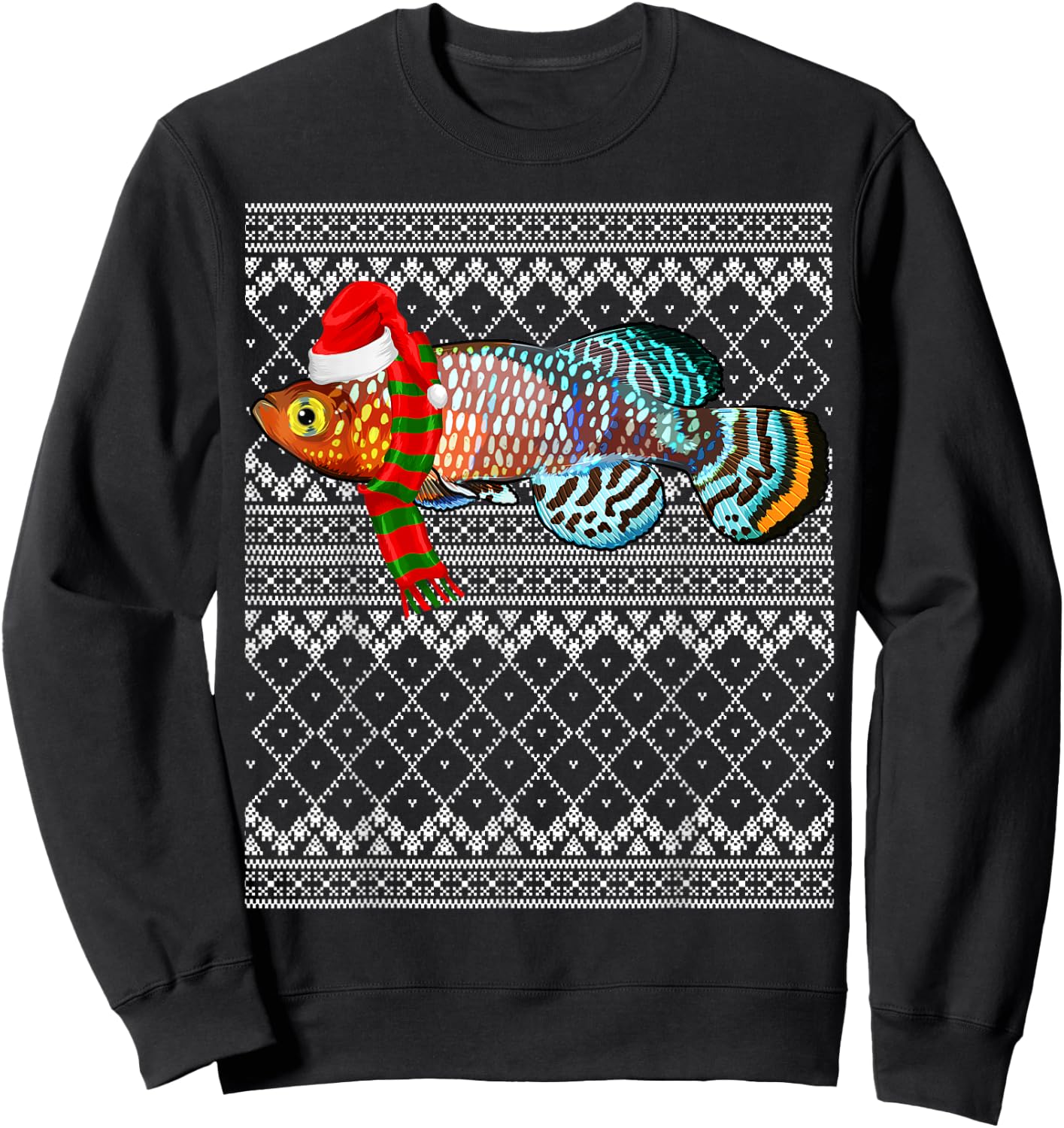 Xmas Fish Santa Hat Killifish Ugly Christmas Sweatshirt - Sweatshirt | Black