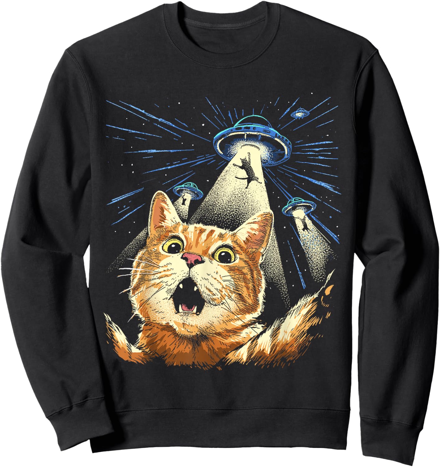 Alien Cat Shirt Funny Invasion Cat Selfie UFO Abduction Sweatshirt - Sweatshirt | Black