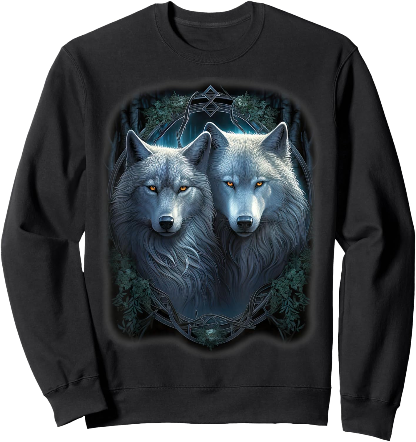 Wolf Wolves in Forest by Night Moon Fantasy Art Wildlife Sweatshirt - Sweatshirt | Black