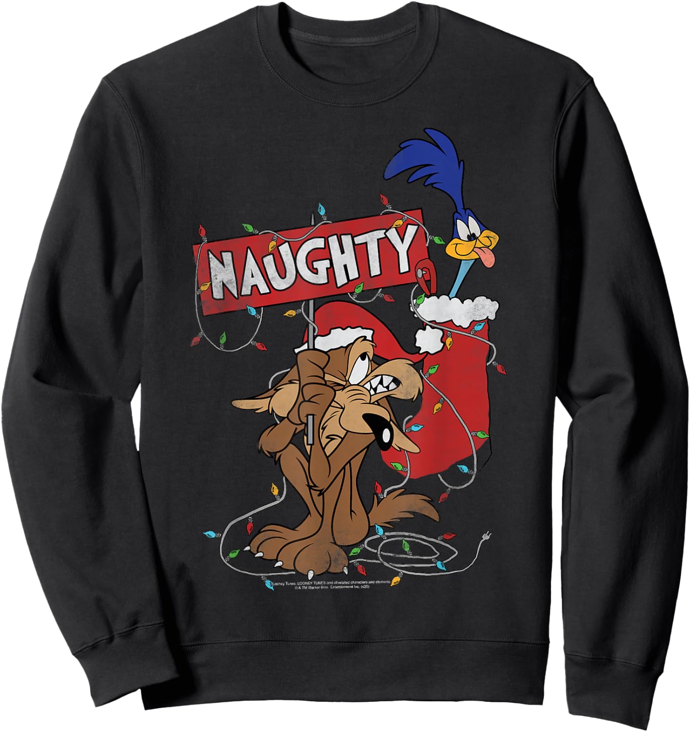 Looney Tunes Christmas Road Runner & Wile E. Coyote Naughty Sweatshirt - Sweatshirt | Black