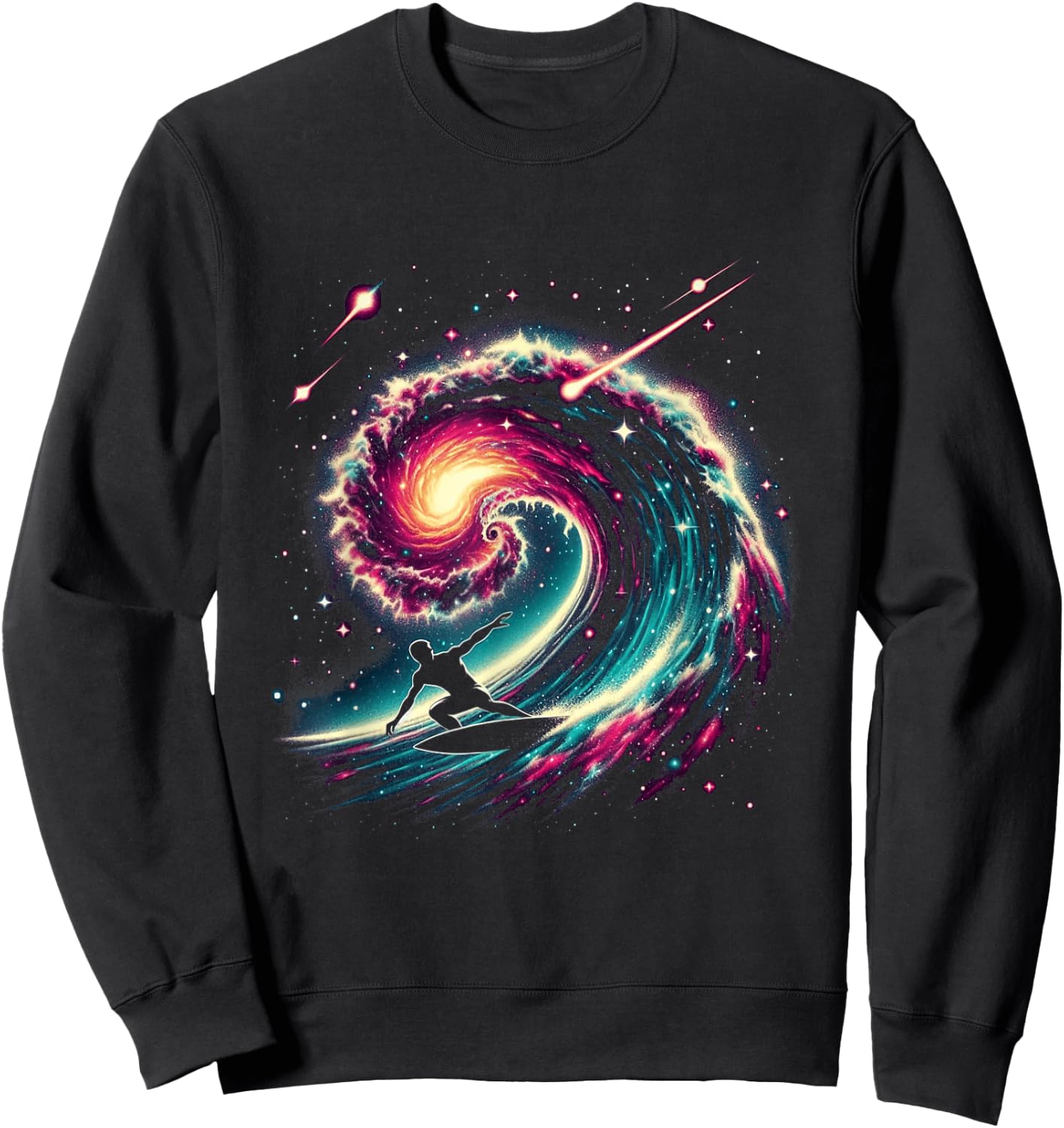 Cosmic Surfer Riding Through Space Swirl Sweatshirt - Sweatshirt | Black