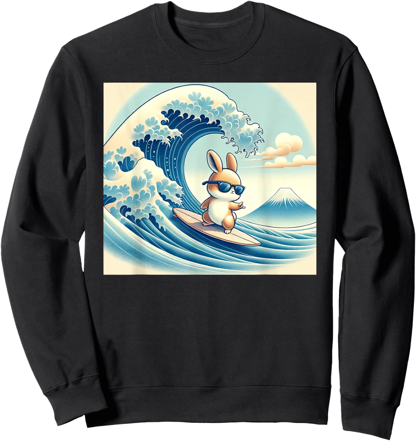 Cool Surfing Bunny Rabbit - Japanese Great Big Wave Funny Sweatshirt - Sweatshirt | Black