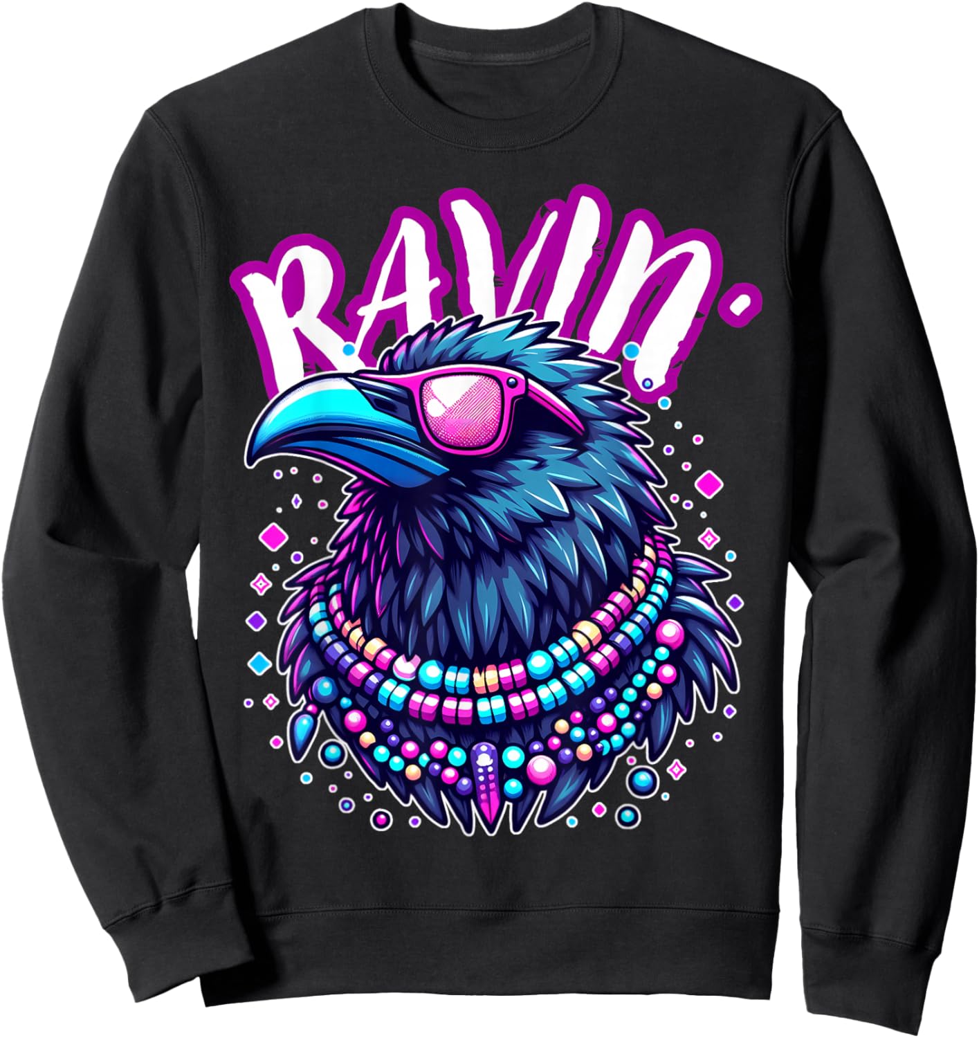 Rave Rainbow Raven House EDM Festival Raver Animal EDC 2026 Sweatshirt - Sweatshirt | Black