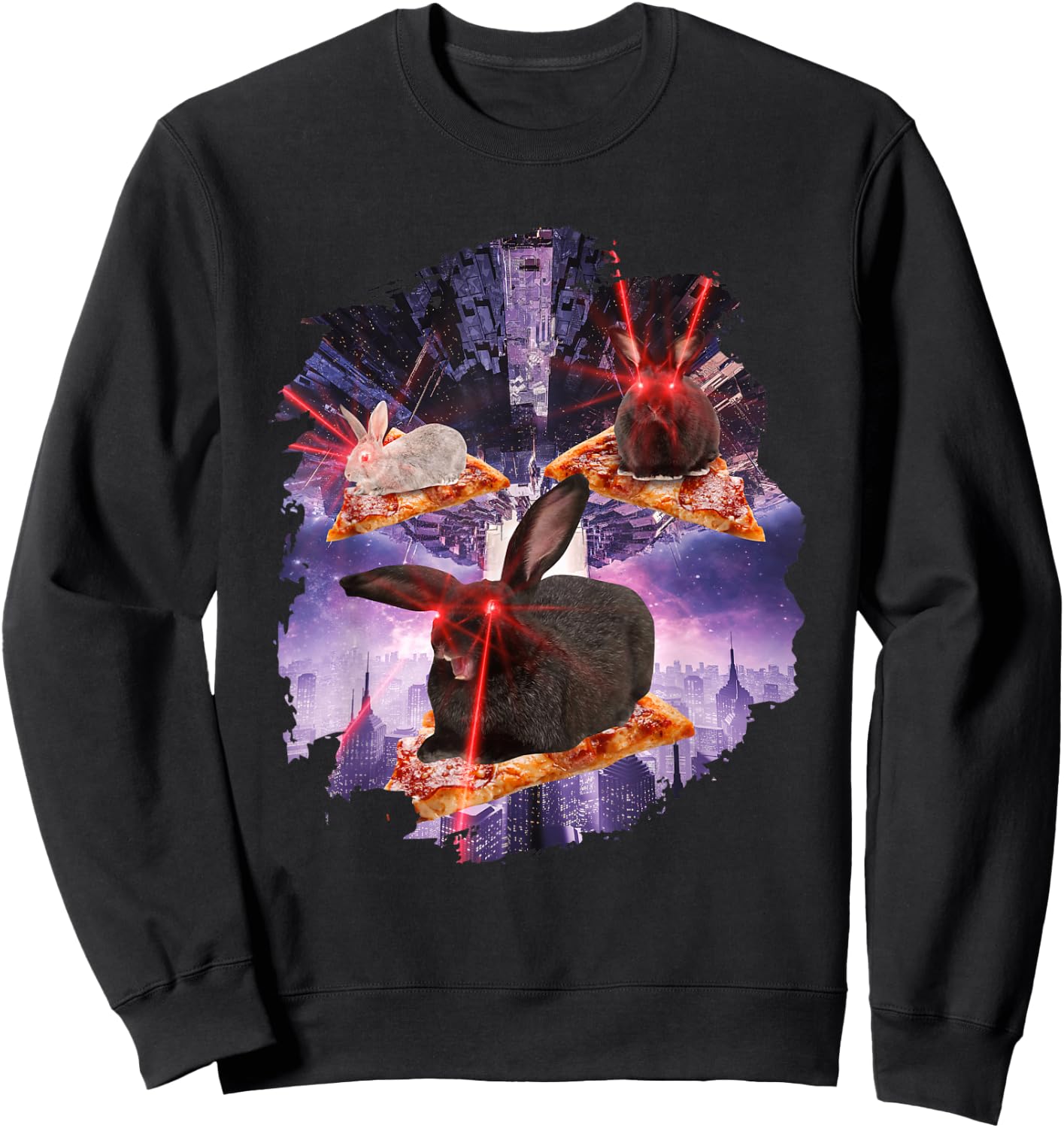 Bunnies With Laser Eyes I Rabbit Bunny Laser Space Pizza Sweatshirt - Sweatshirt | Black