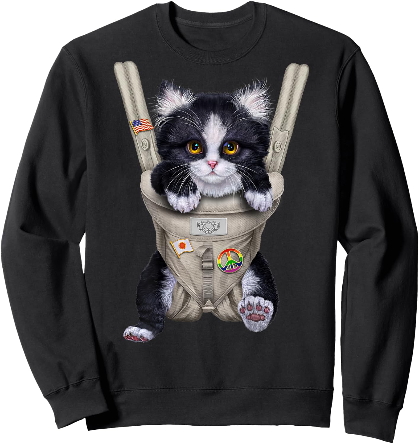 Tuxedo Cat in Baby Carrier Women Kids Sweatshirt - Sweatshirt | Black