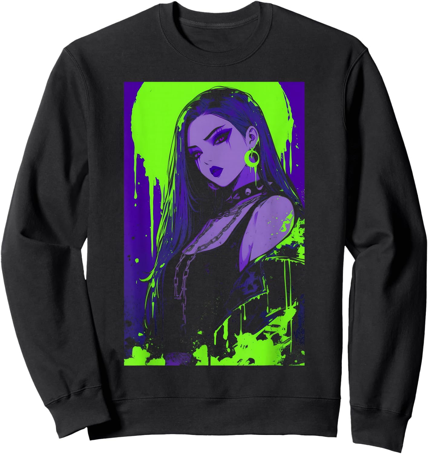 Cybergoth Cybercore Grunge Punk Goth Girl Alt Anime Manga Sweatshirt - Sweatshirt | Black