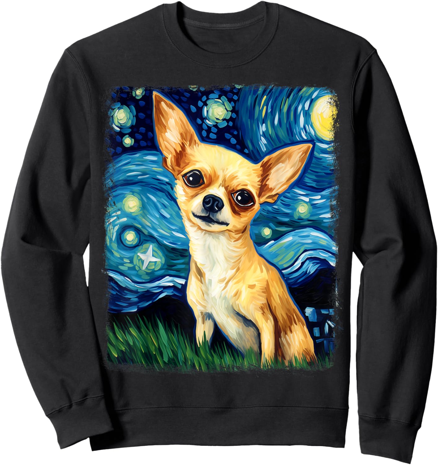 Chihuahua Dog Starry Night Painting Sweatshirt - Sweatshirt | Black