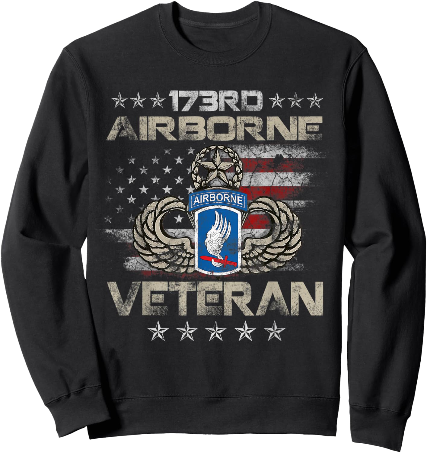 173rd Airborne Brigade Veteran U.S Flag Airborne Paratrooper Sweatshirt - Sweatshirt | Black