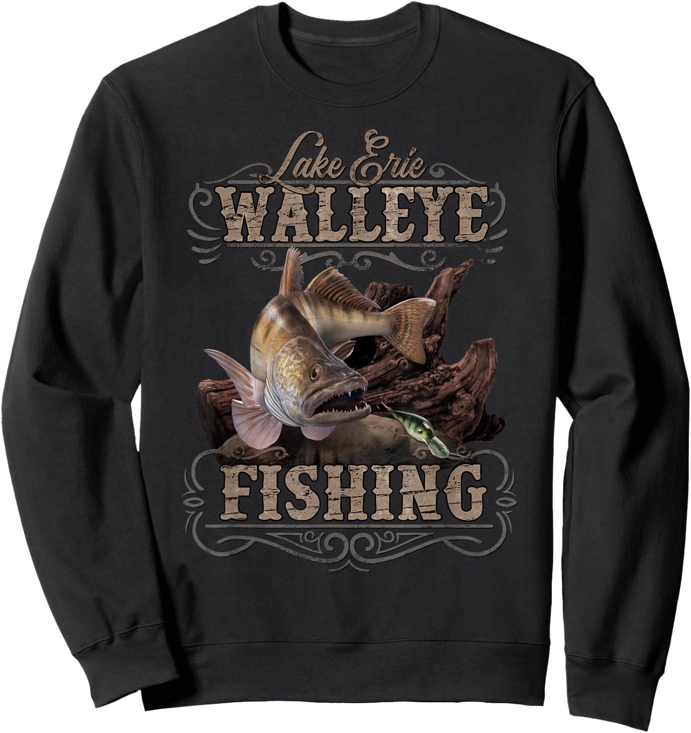 Lake Erie Walleye Fisherman Gift Sweatshirt - Sweatshirt | Black