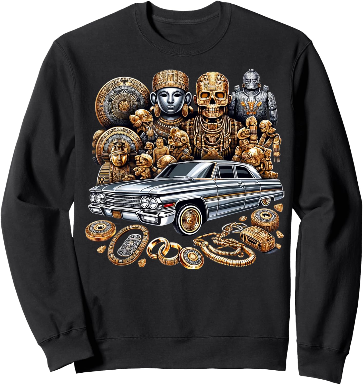 Mexican Street Culture Lowrider Latino Cinco De Mayo Aztec Sweatshirt - Sweatshirt | Black