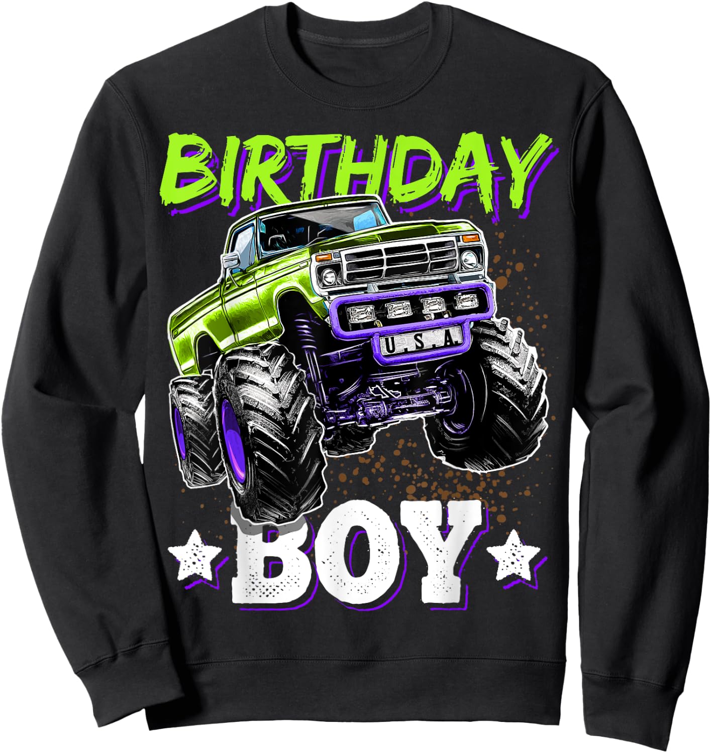Birthday Boy Monster Truck Birthday Party Gift Boys Kids Sweatshirt - Sweatshirt | Black