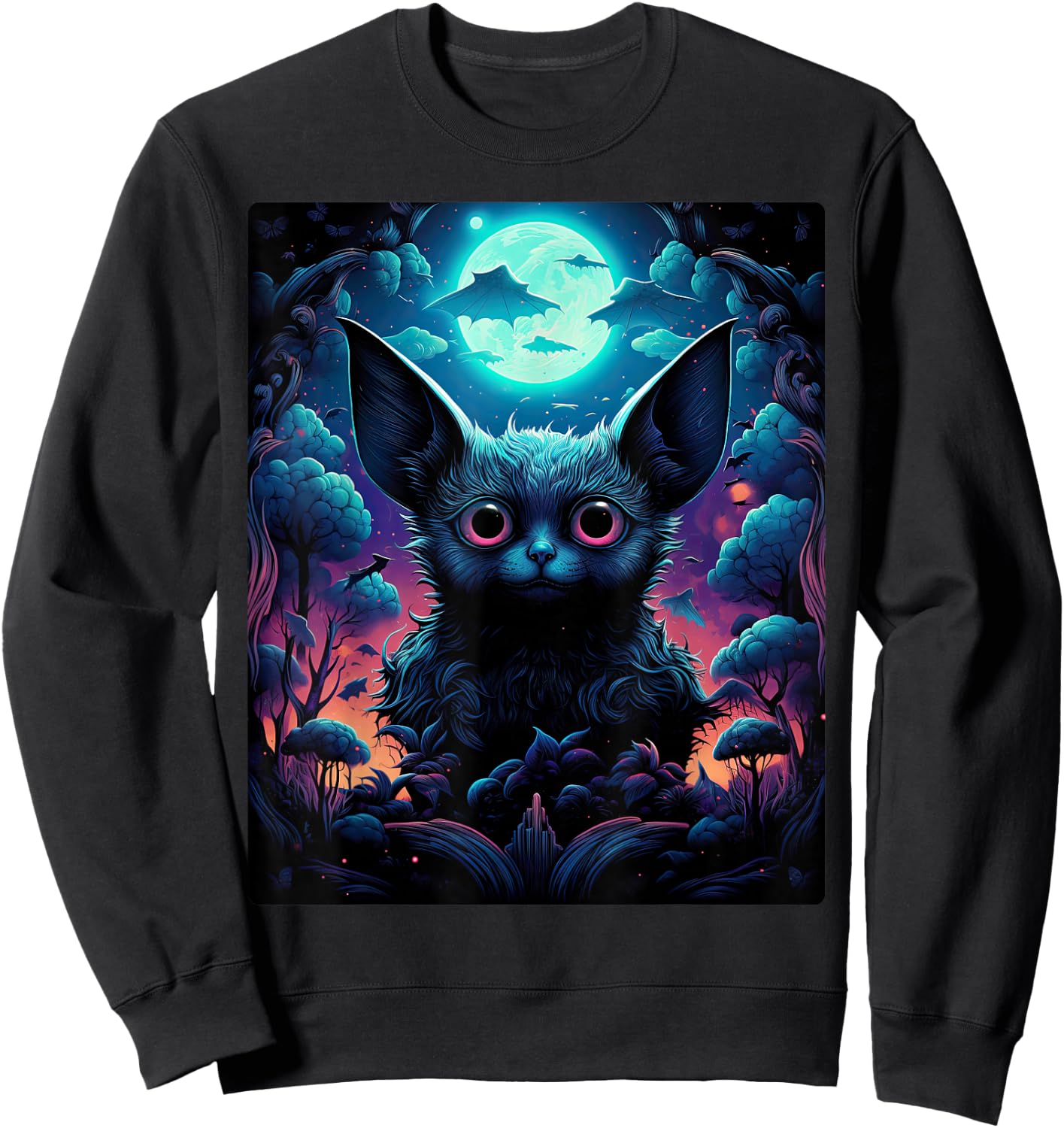 Gothic Bat Spooky Bats Pattern Moon Night Sweatshirt - Sweatshirt | Black
