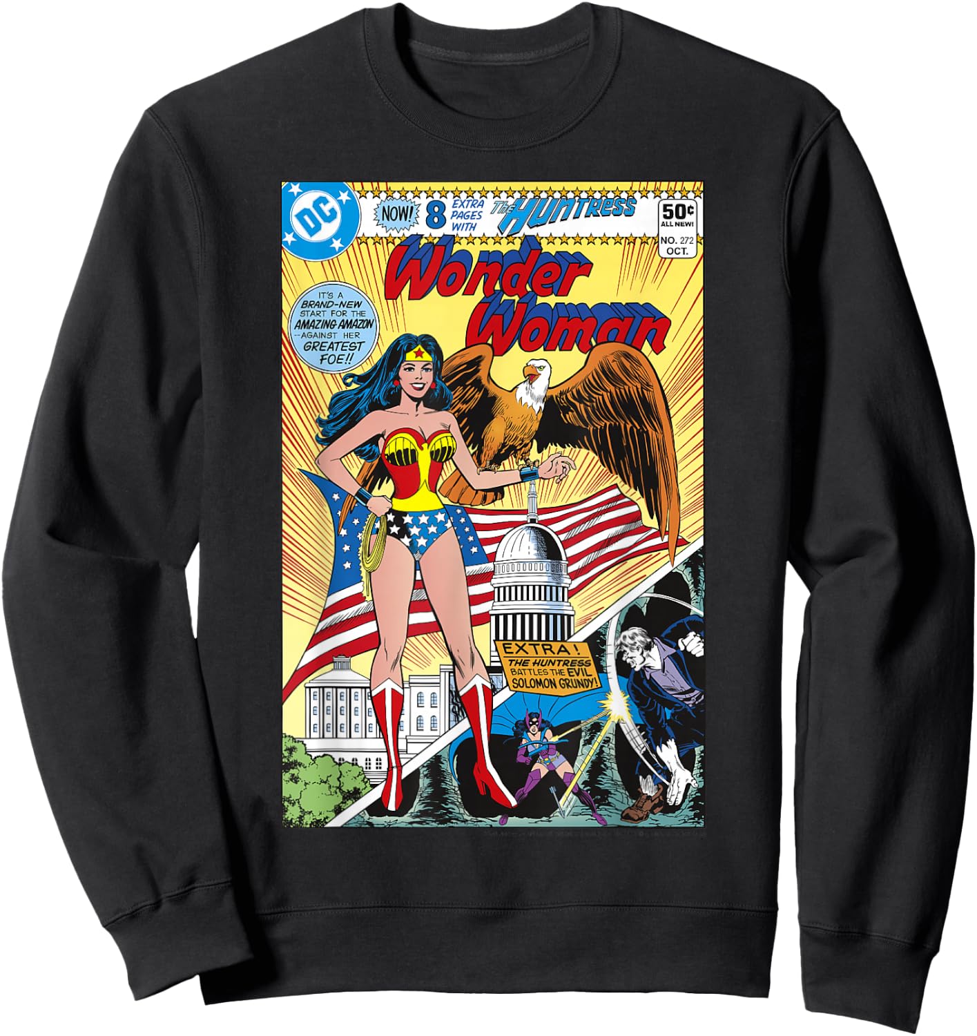 DC Comics Wonder Woman Vintage Huntress Comic Cover Sweatshirt - Sweatshirt | Black