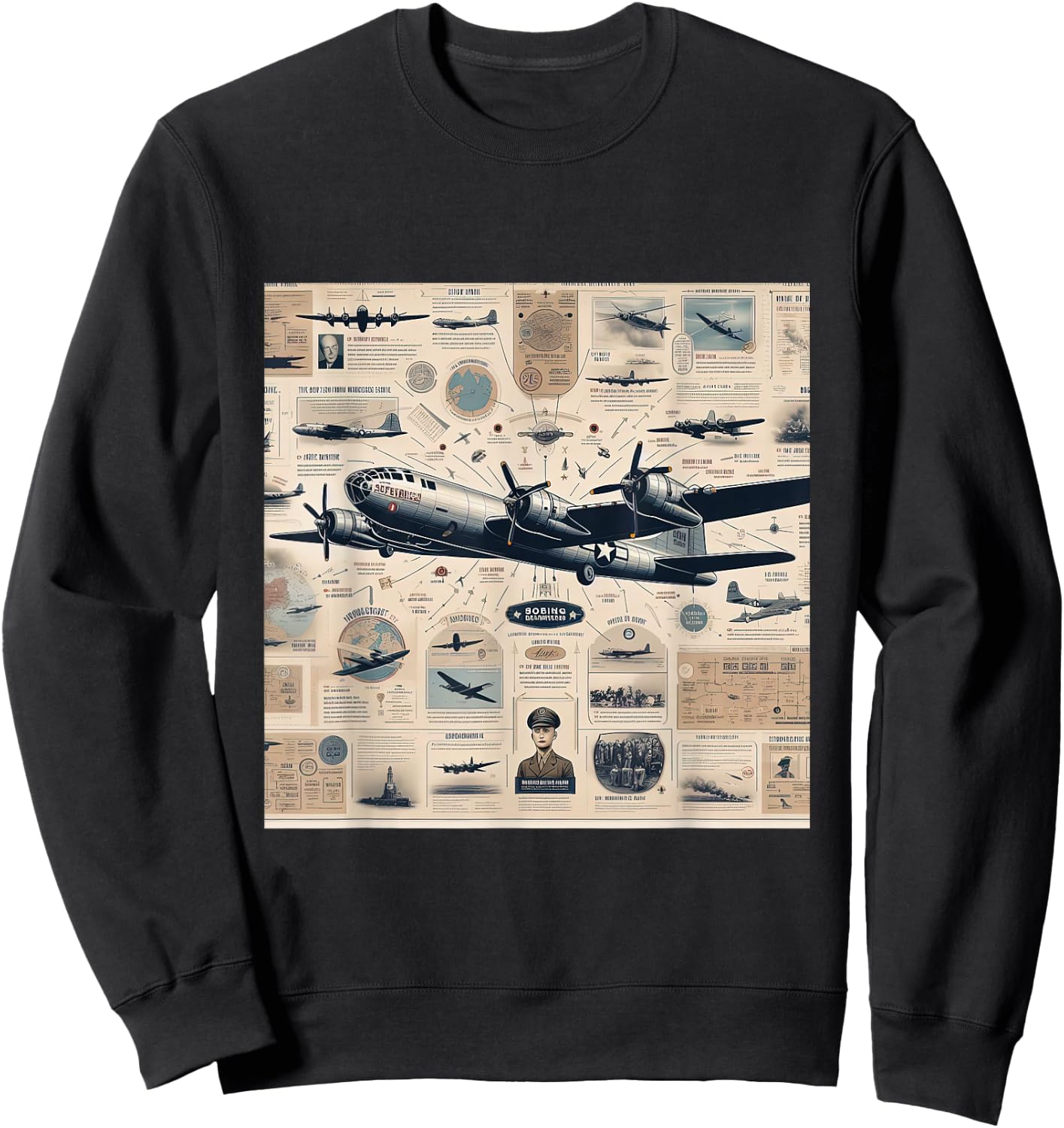 B29 Superfortress WW2 Warplane Airplane Infographics Sweatshirt - Sweatshirt | Black