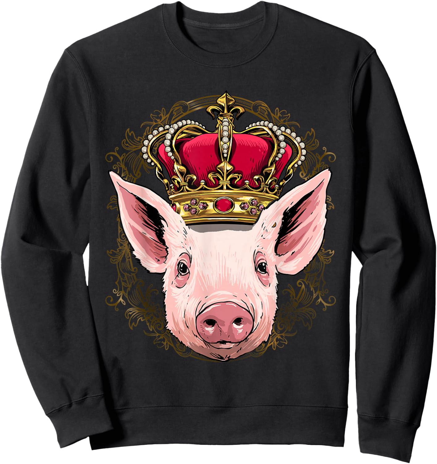 King Pig Wearing Crown - Queen Pig Animal Sweatshirt - Sweatshirt | Black