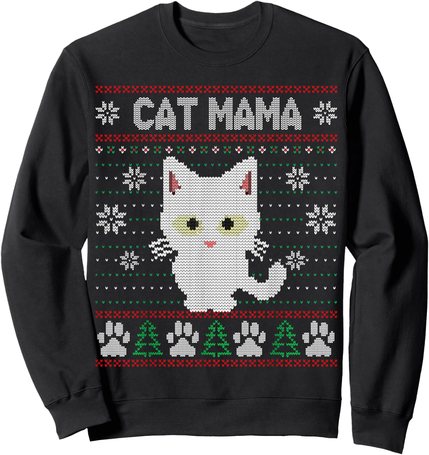 Cat Mama Ugly Christmas Sweater Pajama Kitty Mom Mother Xmas Sweatshirt - Sweatshirt | Black