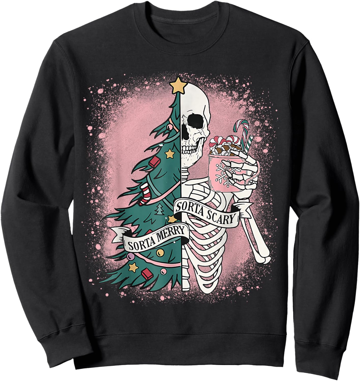 Funny Skeleton Christmas Tree Xmas Sorta Merry Sorta Scary Sweatshirt - Sweatshirt | Black