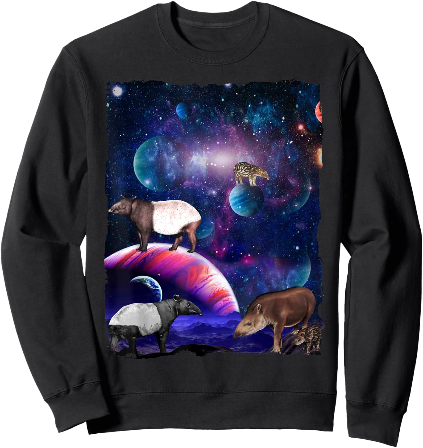 Tapir Universe Galaxy Stars Moon Space Wild Tapirs Lover Sweatshirt - Sweatshirt | Black