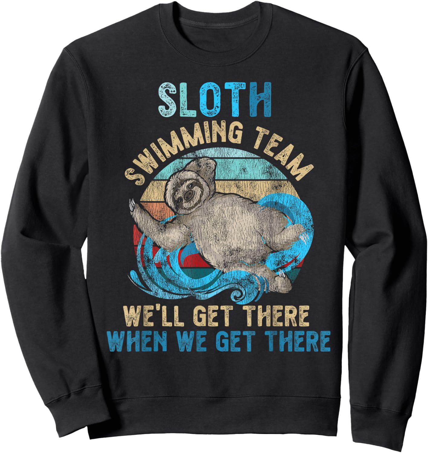 Swimmer Swim Sloth Swimming Team Retro Sweatshirt - Sweatshirt | Black
