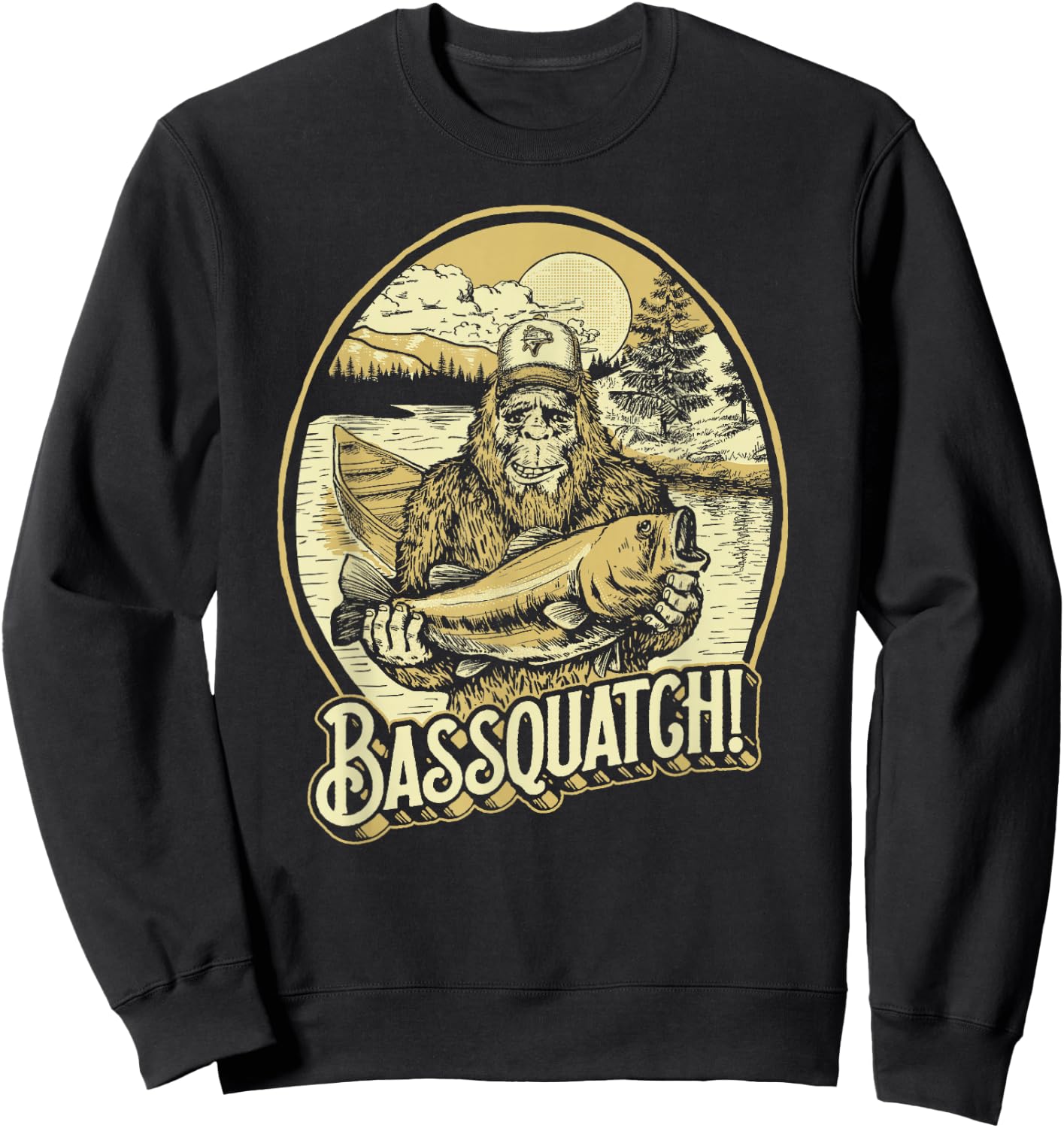 Bassquatch! Bass Fisherman Sasquatch Funny Bigfoot Fishing Sweatshirt - Sweatshirt | Black