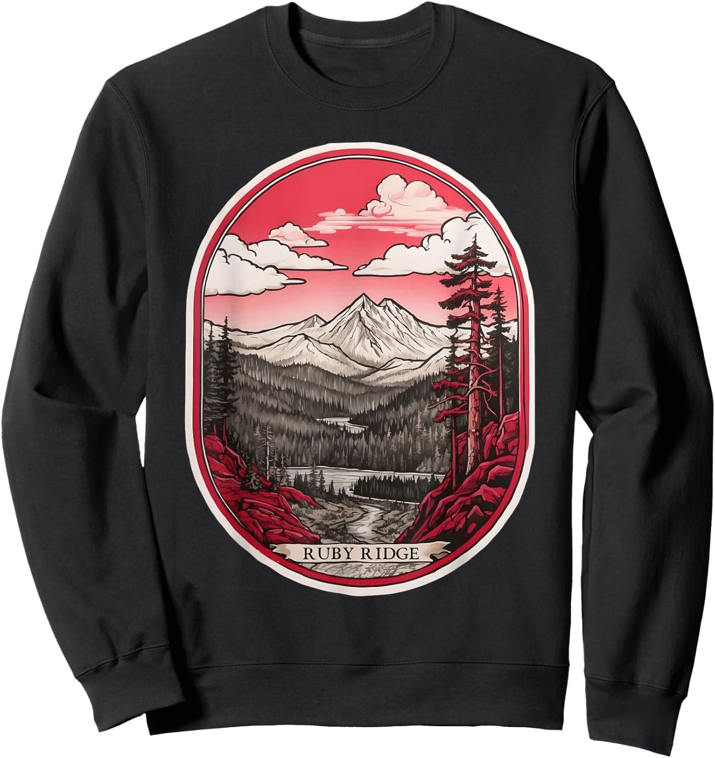Ruby Ridge - Mountain Majesty - Black, White, and Red Sweatshirt - Sweatshirt | Black