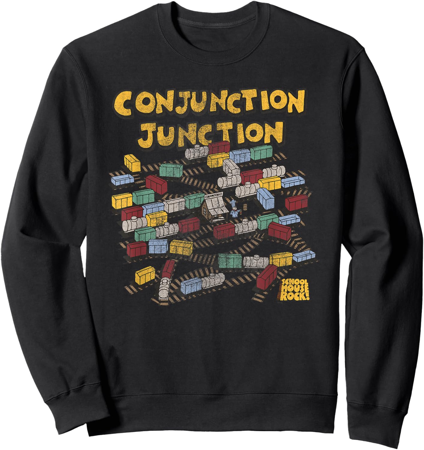 Schoolhouse Rock Conjunction Junction Railyard Retro TV Show Sweatshirt - Sweatshirt | Black