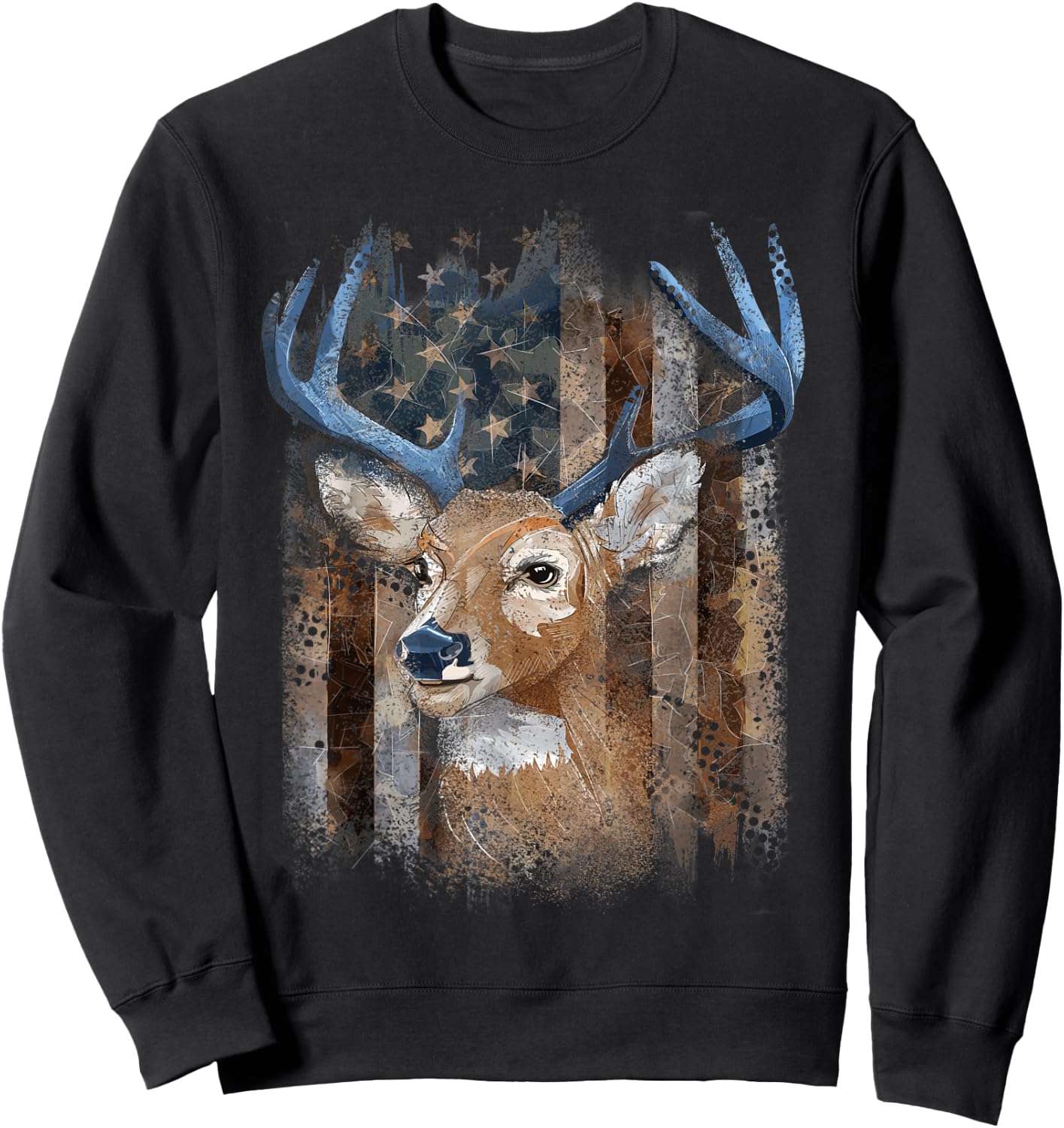Whitetail Buck Deer Hunting American Flag Buck Hunting Men Sweatshirt - Sweatshirt | Black