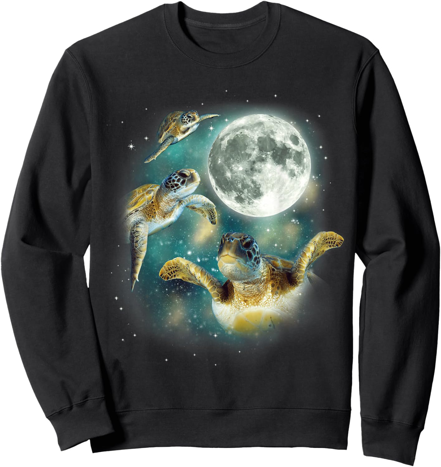 Three Sea Turtle Moon | 3 Magic Sea Turtles Cute Moon Parody Sweatshirt - Sweatshirt | Black