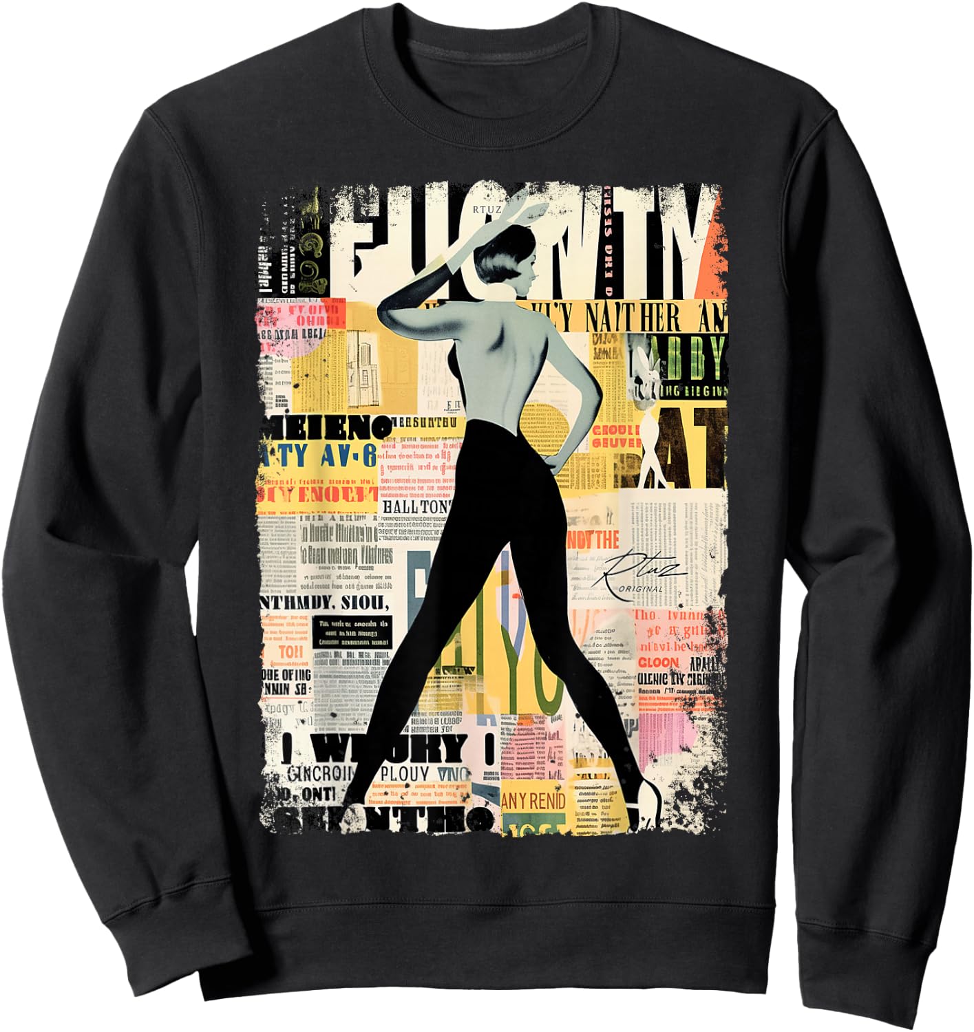 Magazin Cover Vintage Girl Bunny Collage Sexy Model Pin-up Sweatshirt - Sweatshirt | Black