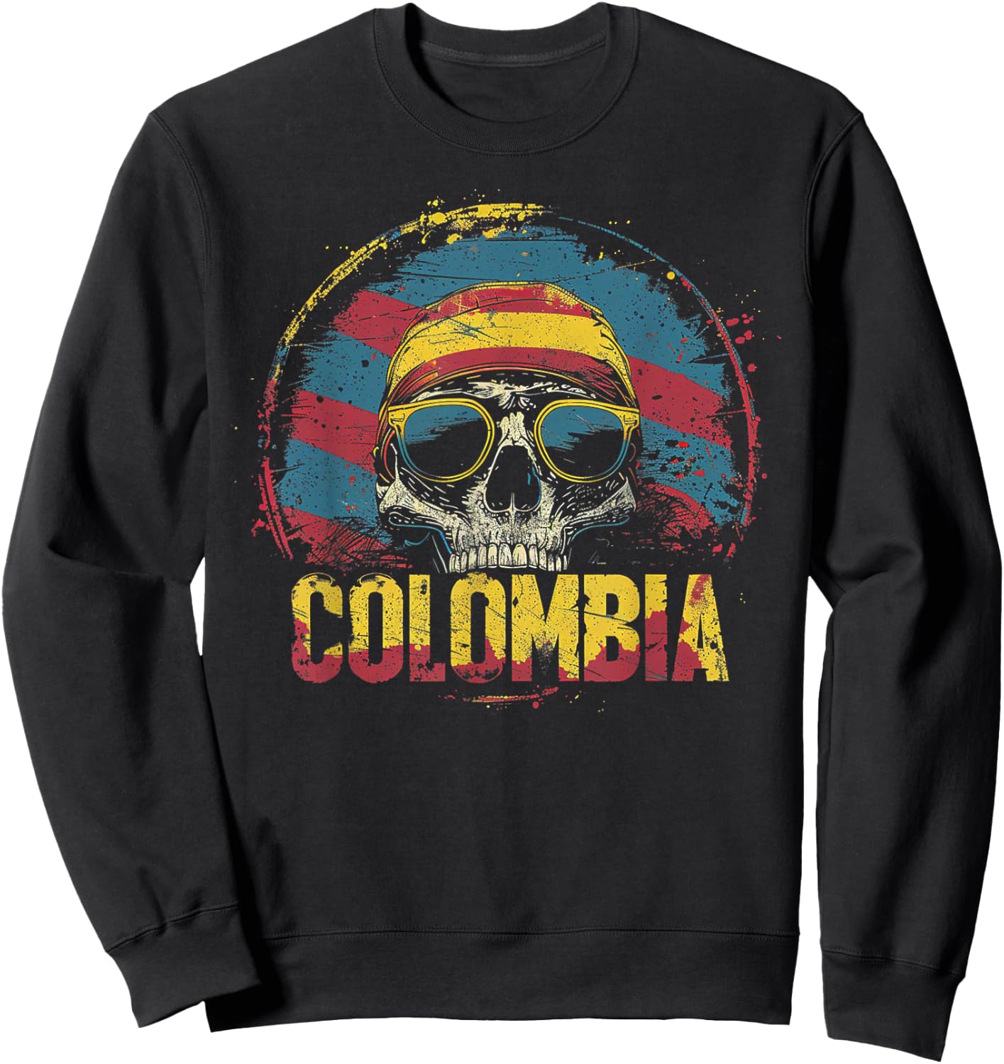 Colombian Colombia Flag - Skull Skeleton Vintage Country Sweatshirt - Sweatshirt | Black