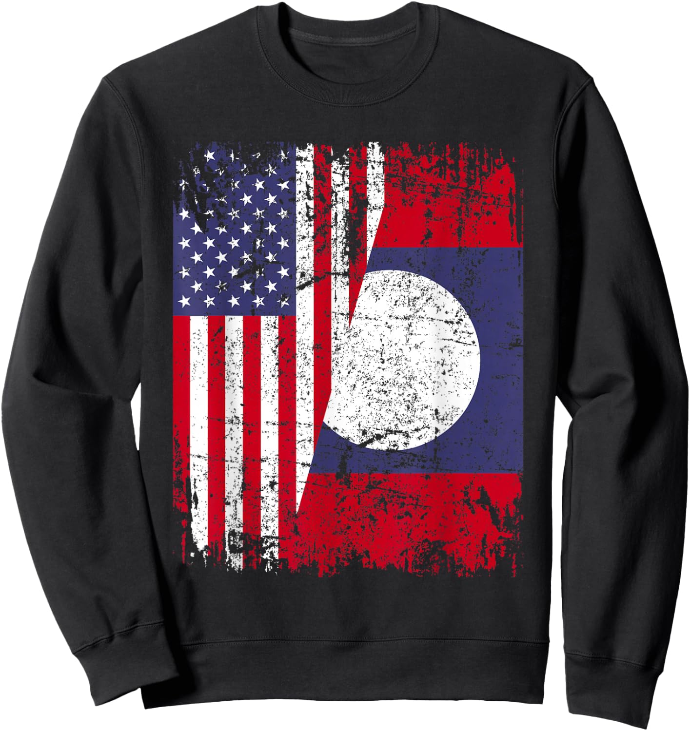 LAOTIAN ROOTS | Half American Flag | USA LAOS FLAG Sweatshirt - Sweatshirt | Black