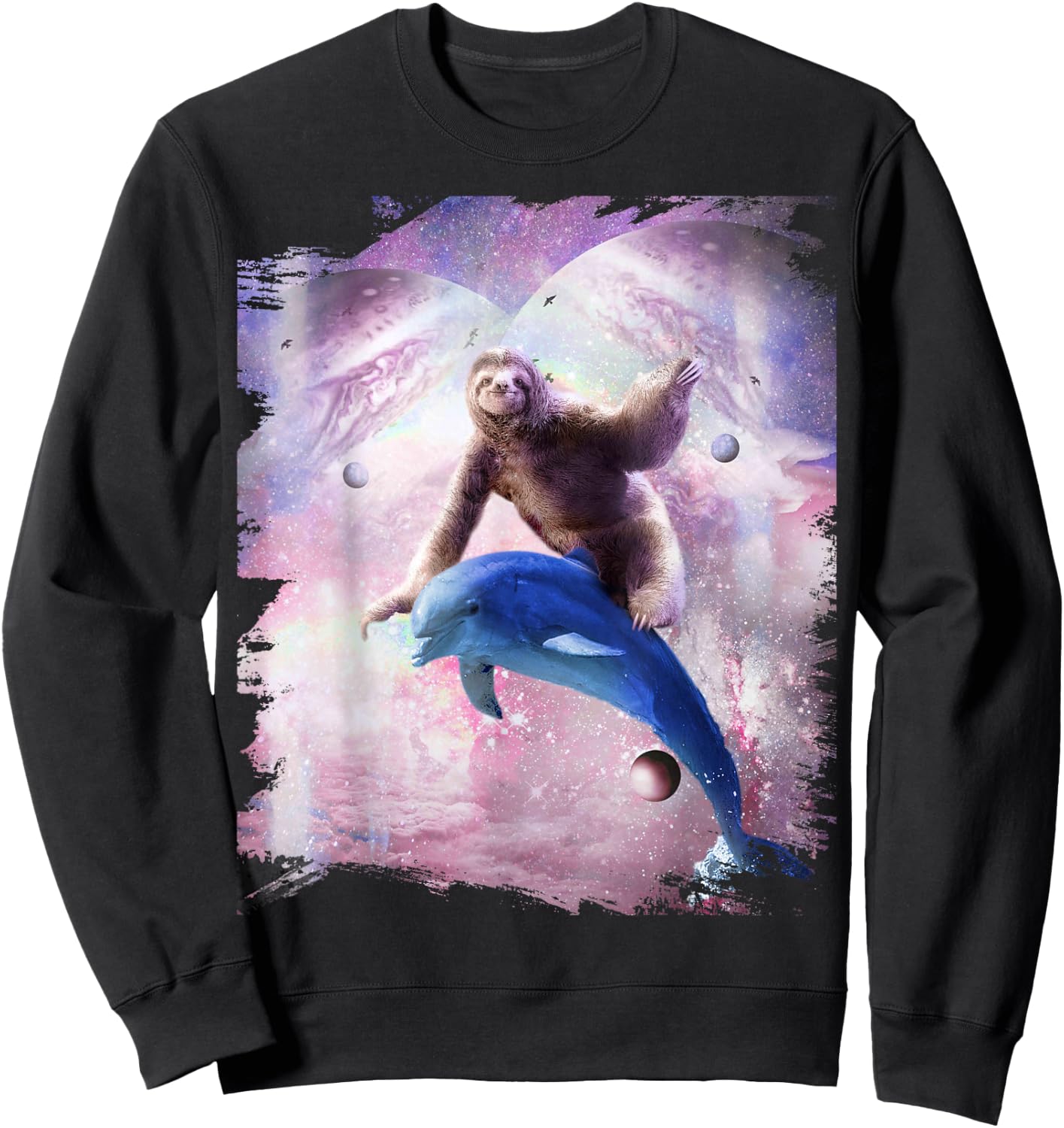 Space Sloth Riding Dolphin Sweatshirt - Sweatshirt | Black