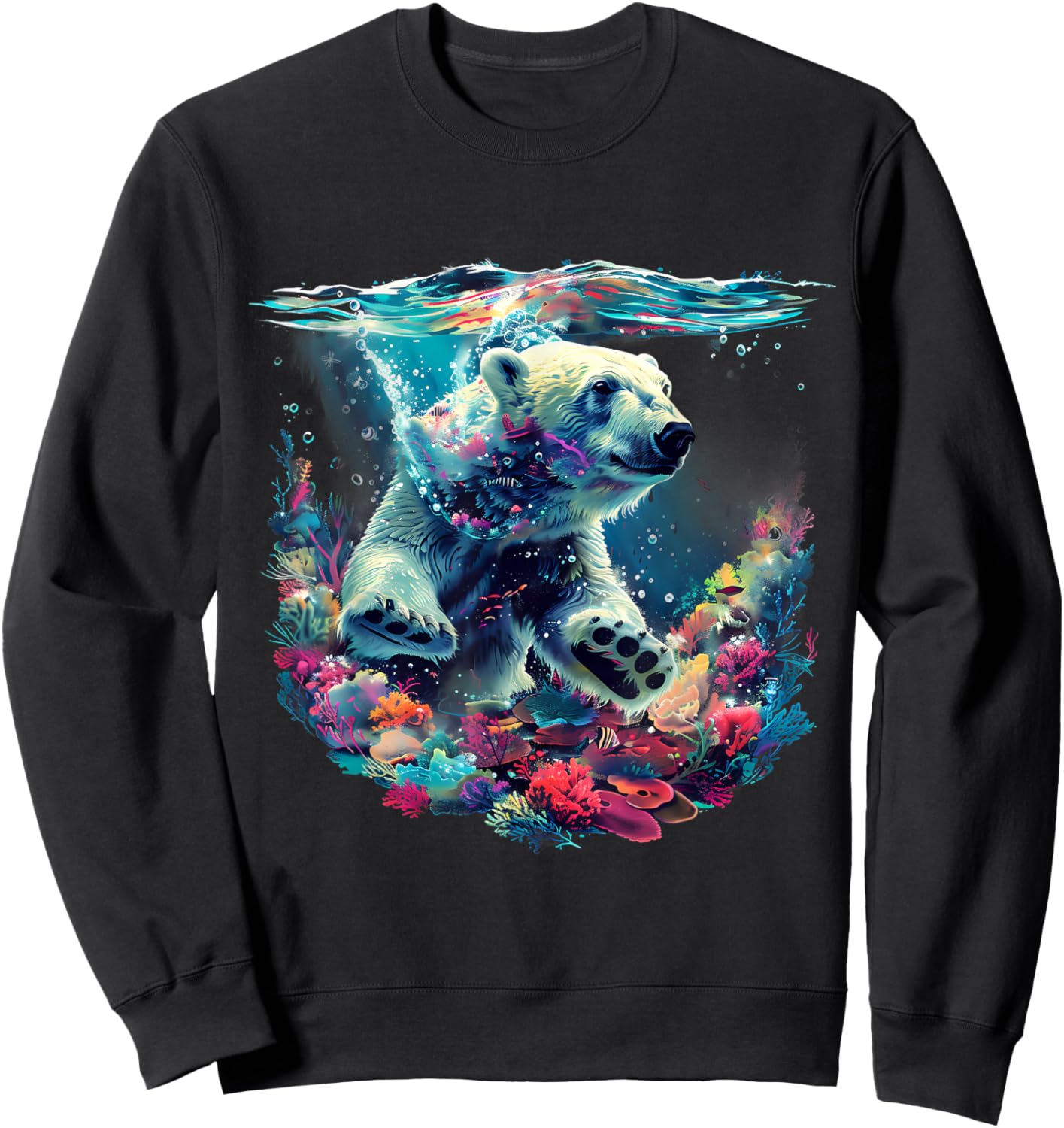 Polar Bear Sea Ocean Polar Bear Marine Mammal Artwork Motif Sweatshirt - Sweatshirt | Black