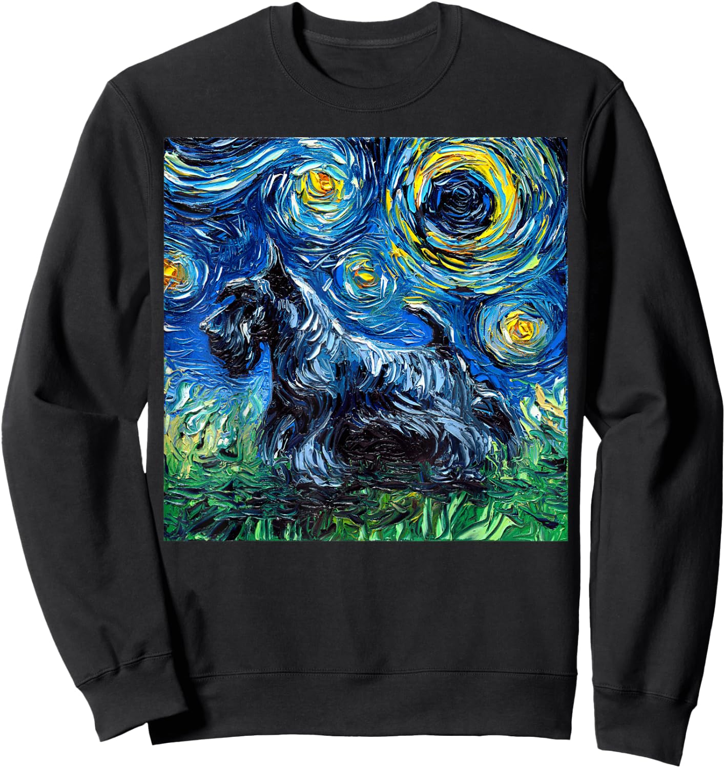 Scottish Terrier Starry Night Scotty Dog Artwork Sweatshirt - Sweatshirt | Black