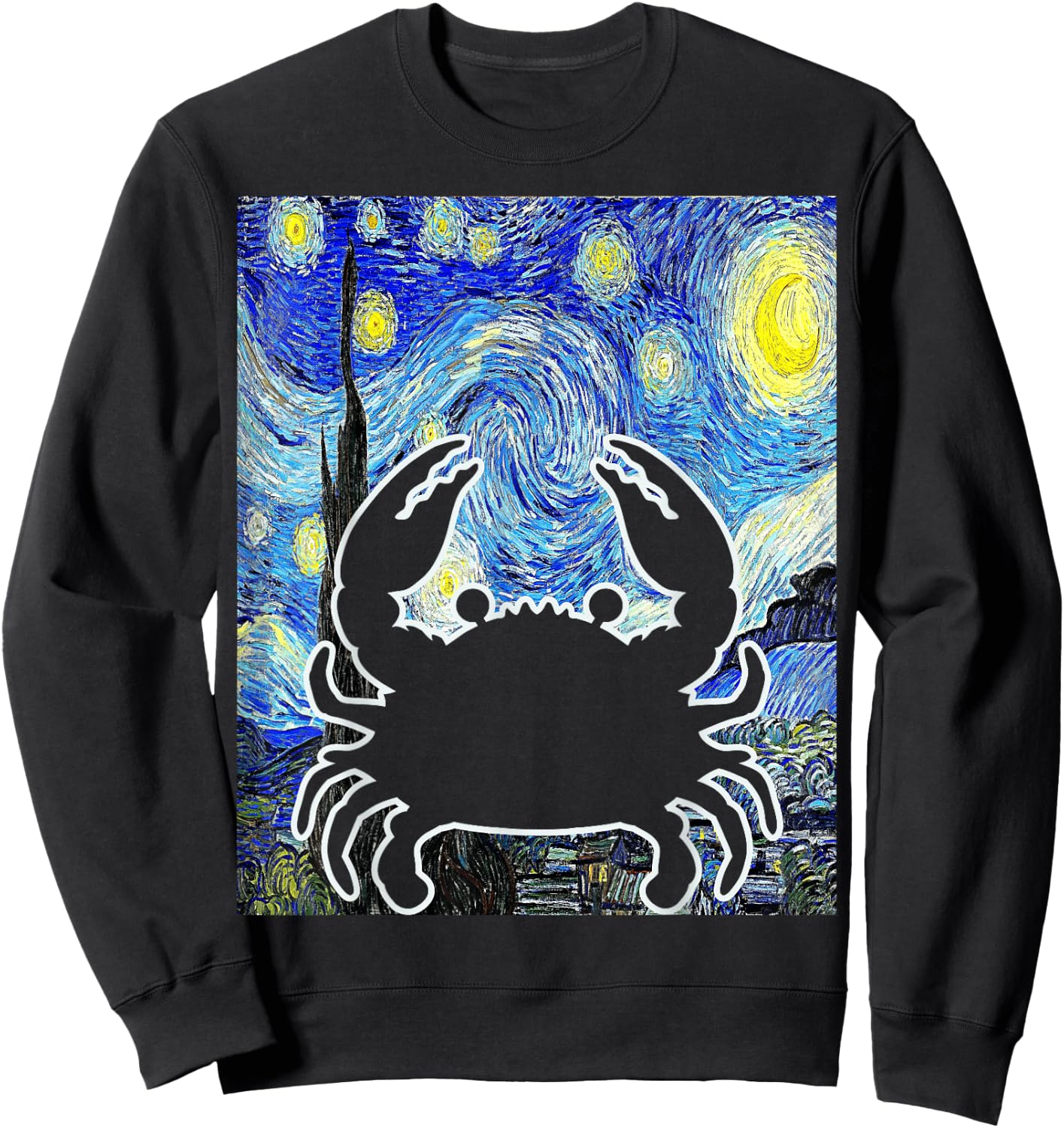 Crab Starry Night Seafood Crabbing Van Gogh Painting Sweatshirt - Sweatshirt | Black