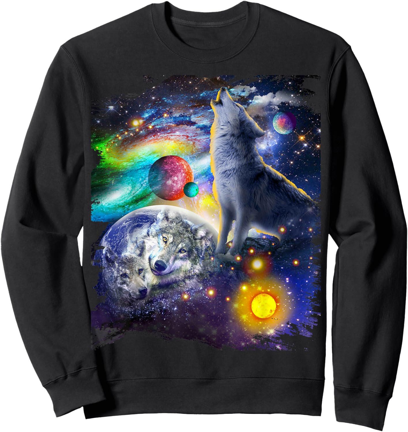 Cosmic Space Wolf, Wolves Family Howling, Reflections Sweatshirt - Sweatshirt | Black
