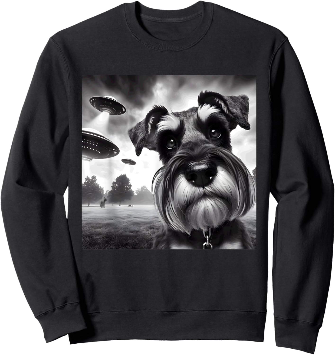 Miniature Schnauzer Funny Graphic Selfie UFOs Weird Aliens Sweatshirt - Sweatshirt | Black