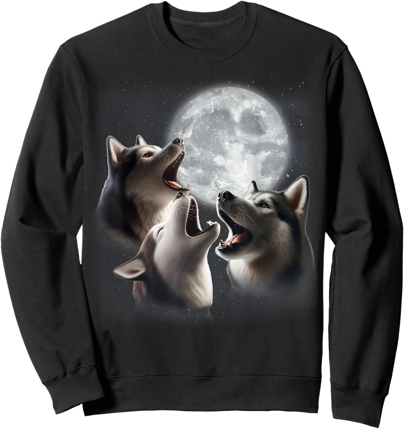 3 Husky Howling At The Moon Funny Siberian Husky Dog Lover Sweatshirt - Sweatshirt | Black