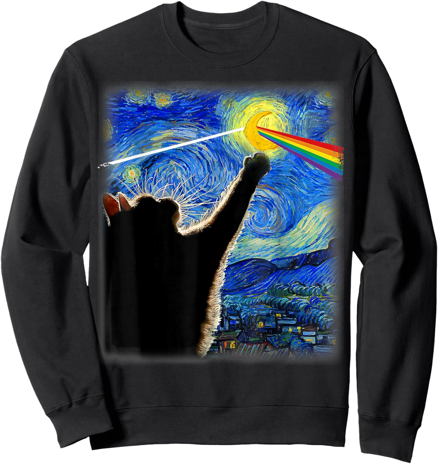 Cat Starry Night Van Gogh Cat Gifts Cat Lover Cat Rock Music Women Kids Sweatshirt - Sweatshirt | Black