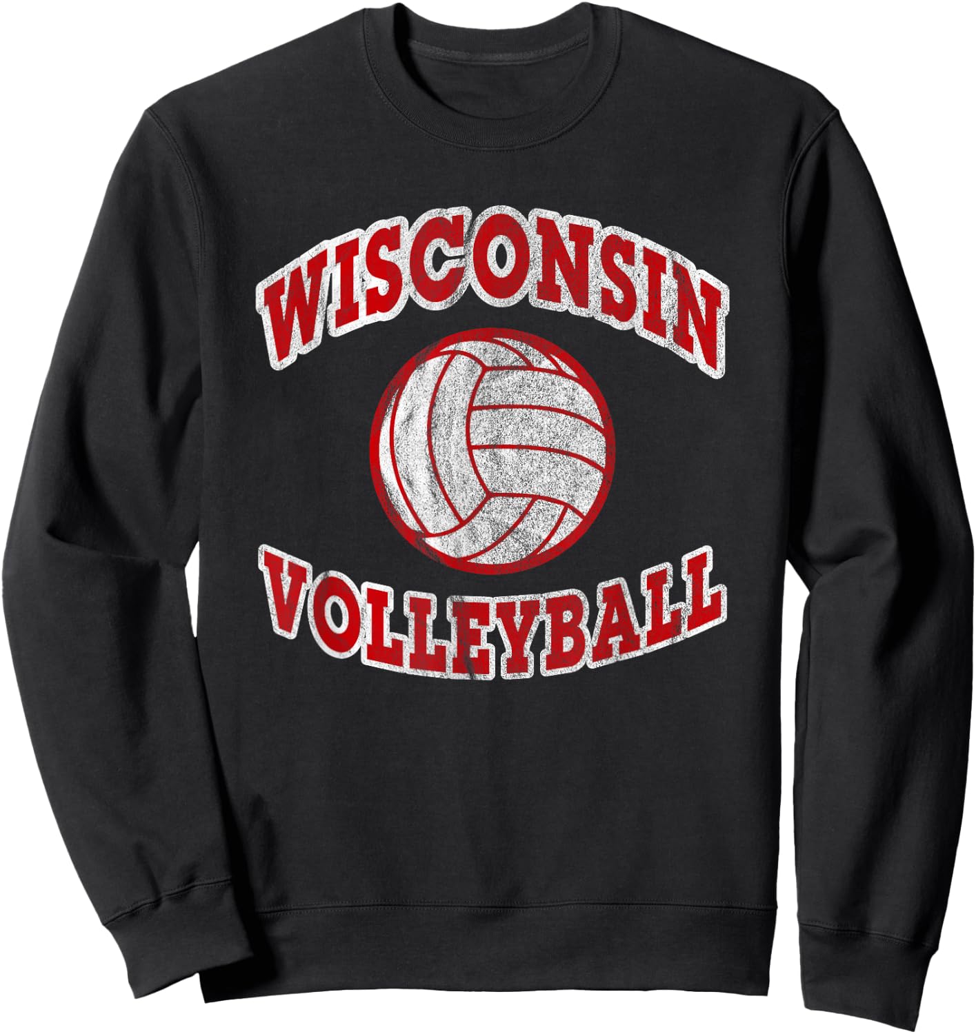 Wisconsin Volleyball Classic Style VIntage Distressed Sweatshirt - Sweatshirt | Black