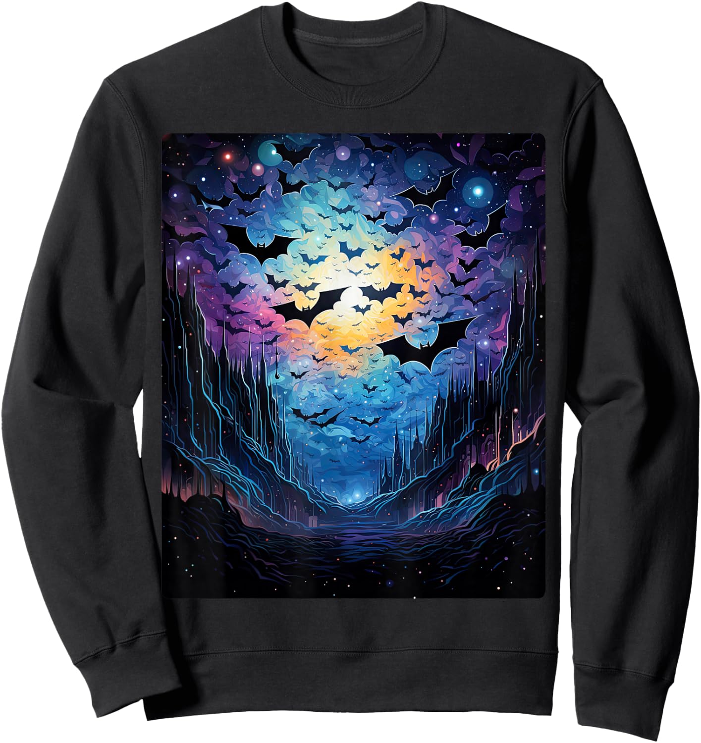 Gothic Bat Spooky Bats Pattern Moon Night Sweatshirt - Sweatshirt | Black