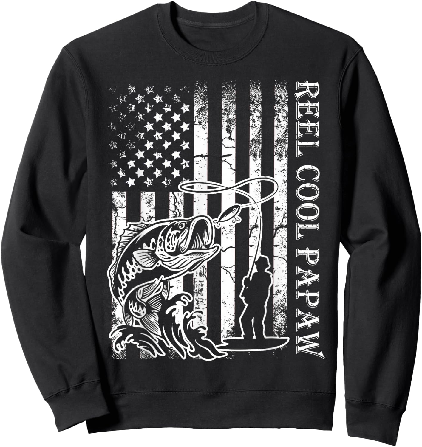 Fishing Reel Cool Papaw American Flag Fathers Day Sweatshirt - Sweatshirt | Black