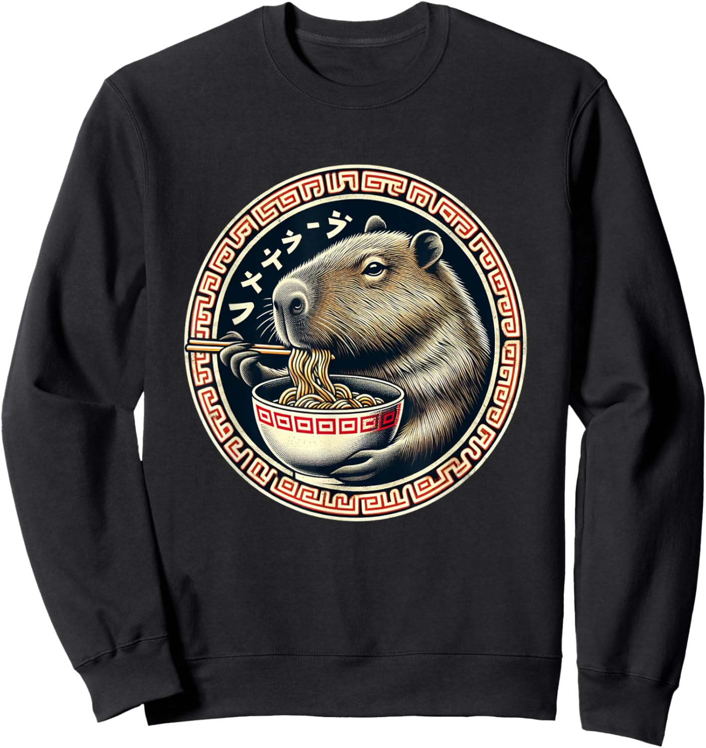 Capybara Ramen Rodent Kawaii Neko Japanese Noodles Aesthetic Sweatshirt - Sweatshirt | Black