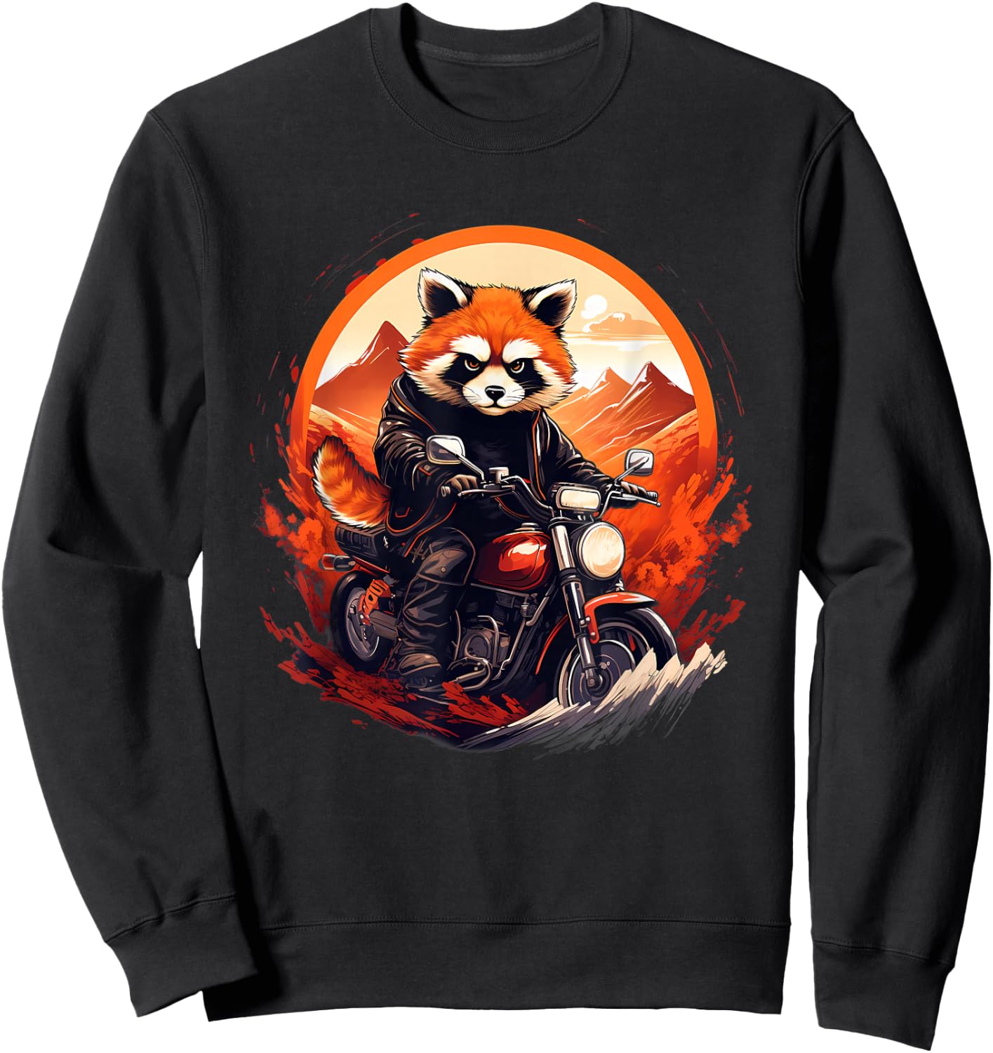 Biker Red Panda Riding Motorcycle Sweatshirt - Sweatshirt | Black