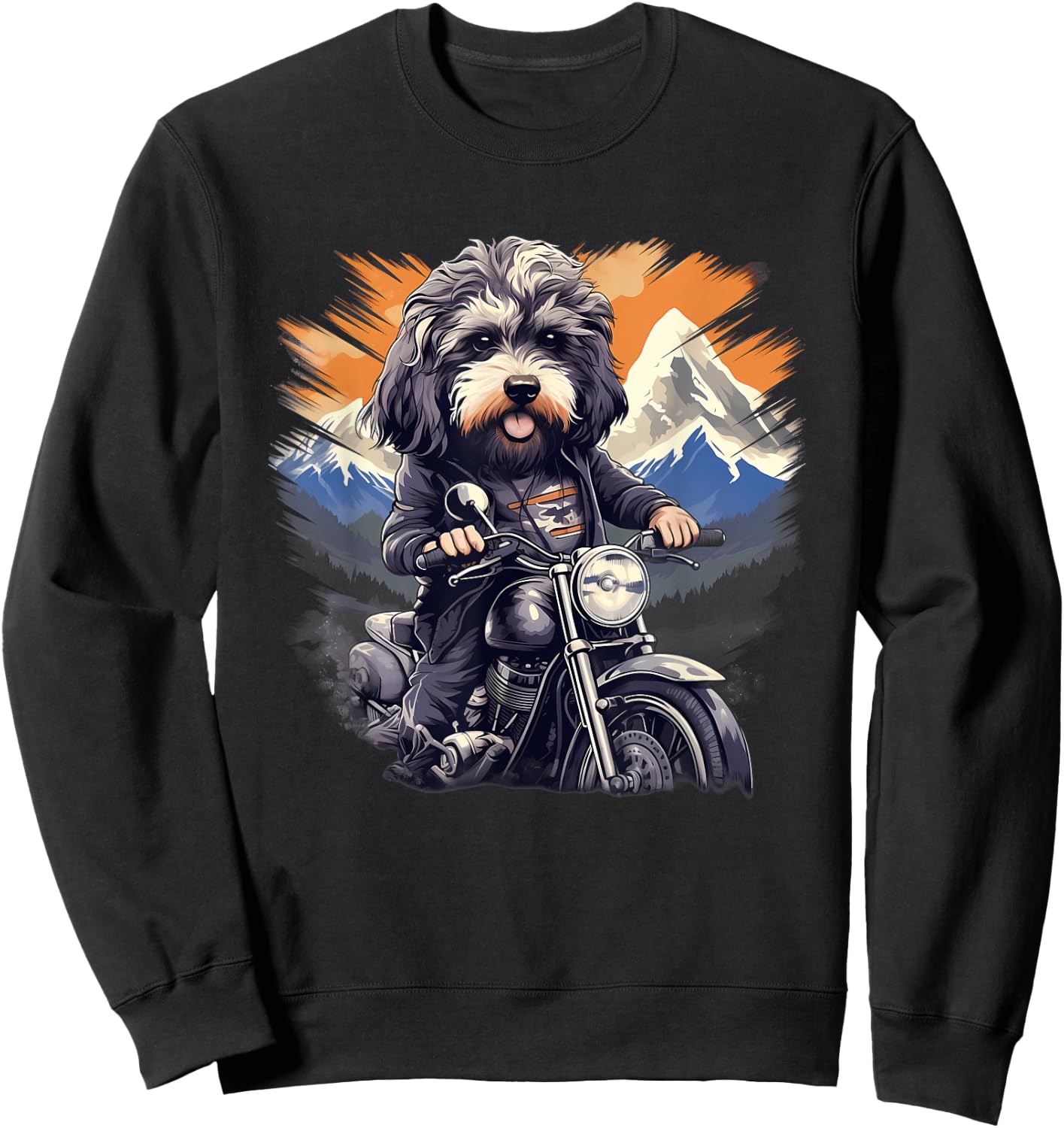 Biker Aussiedoodle Dog Riding Motorbike Sweatshirt - Sweatshirt | Black