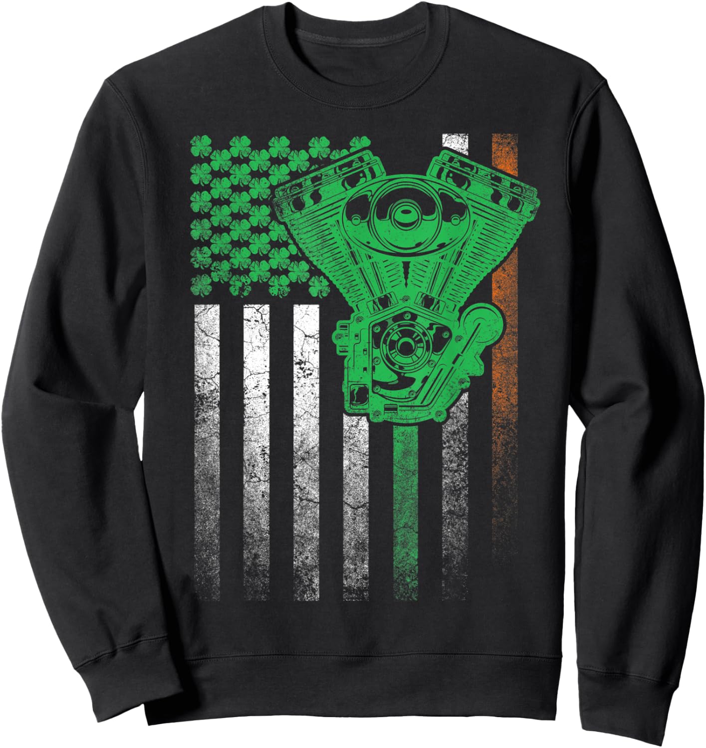 Motorcycle Biker Irish American Flag St. Patrick's Day Bike Kids Men Sweatshirt - Sweatshirt | Black