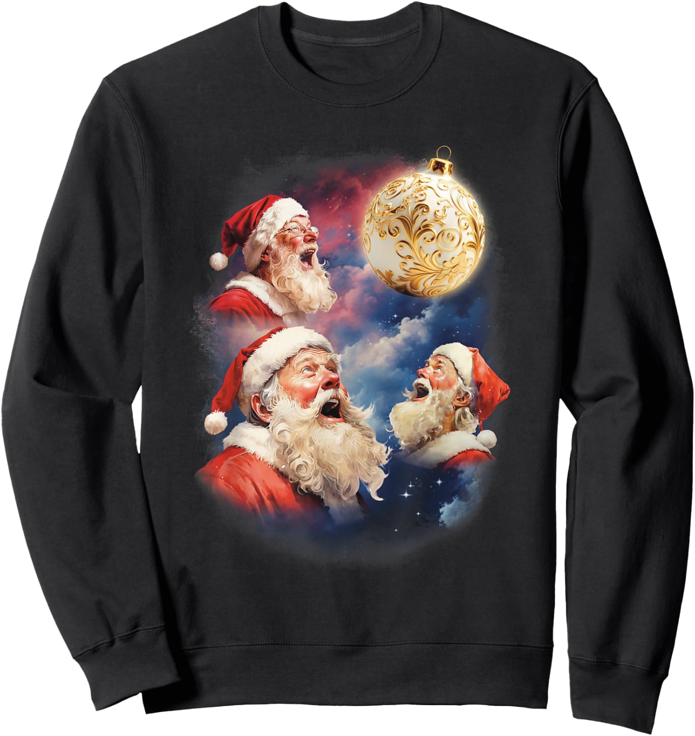 Three Santa Moon Meme Santas Howling At Moon Weird Christmas Sweatshirt - Sweatshirt | Black